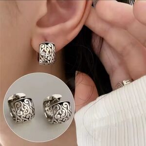 925 Sterling Silver Texture Flower Trendy Simple Earrings